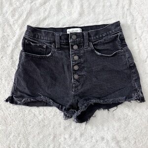 ABERCROMBIE & FITCH The Mom Short High Rise Black Cut Off Denim Button Fly